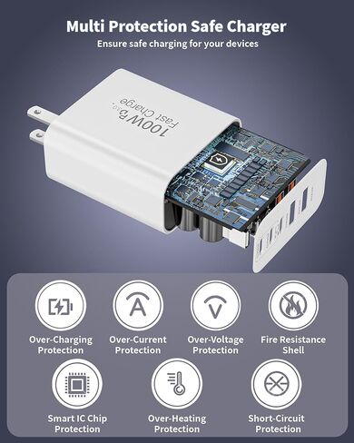 100W USB C Charger Block, 2Pack 5-Port GaN Wall Charger Fast Charging Plug, Multiple PD Power Adapter+QC Plug, USB C Box Cube Compatible with iPhone 17 Air 16 15 14 13 Pro Max Plus,Samsung,MacBook/Air in Kuwait