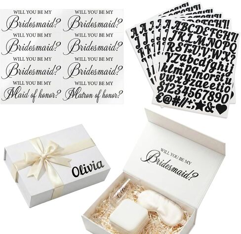 مجموعة ملصقات هدايا اقتراح العروس للعروس لتكون، 16 قطعة من ملصقات Will You Be My Bridesmaid & Maid of Honor Proposal، حروف أبجدية من الفينيل للتخصيص (ذهبي) in Kuwait
