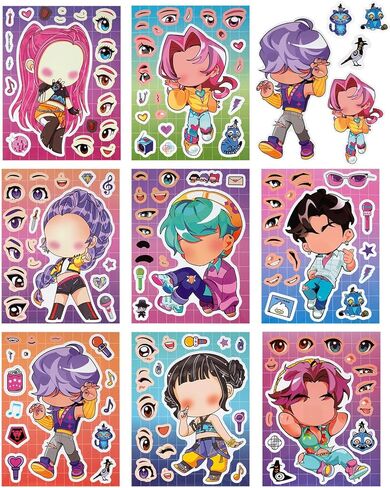 for Demon Hunters Stickers K pop Toys DIY Make a Face Demon Movie Hunter Stickers for Teens, Make Your Own Mixed &Matched with 8 Designed Characters Sticker for Birthday Party Supplies Favors in Kuwait