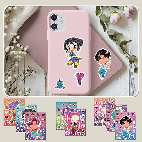 for Demon Hunters Stickers K pop Toys DIY Make a Face Demon Movie Hunter Stickers for Teens, Make Your Own Mixed &Matched with 8 Designed Characters Sticker for Birthday Party Supplies Favors in Kuwait