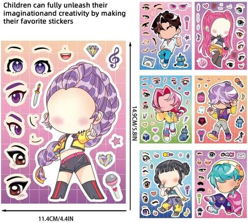 for Demon Hunters Stickers K pop Toys DIY Make a Face Demon Movie Hunter Stickers for Teens, Make Your Own Mixed &Matched with 8 Designed Characters Sticker for Birthday Party Supplies Favors in Kuwait