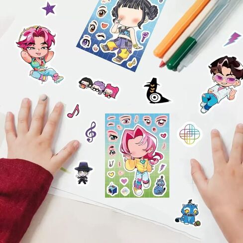 for Demon Hunters Stickers K pop Toys DIY Make a Face Demon Movie Hunter Stickers for Teens, Make Your Own Mixed &Matched with 8 Designed Characters Sticker for Birthday Party Supplies Favors in Kuwait