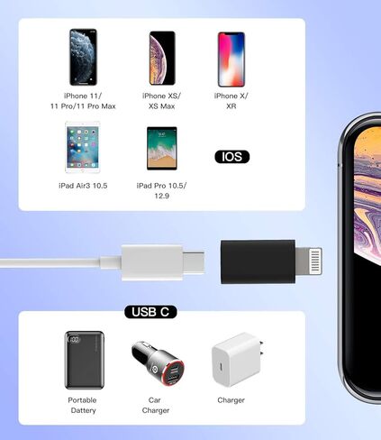 Lightning Male to USB C Female Adapter(3pack)Type C Charger Cable Port Charge Connector for Apple for iPhone 14 13 12 11 Pro Max Mini Xs Se 7 X Xr 8 Plus for iPad Air Converter Charging Cord Data Sync in Kuwait