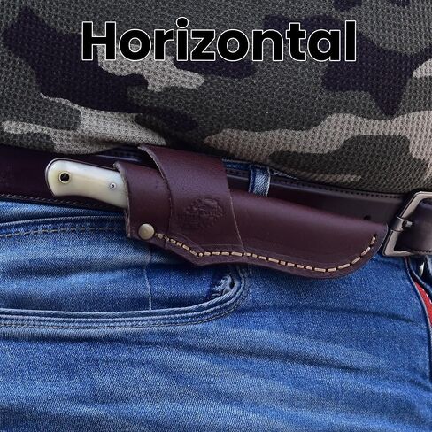 Knives Ranch Handmade 7 inch EDC Tanto Knife - Full Tang Damascus Steel Blade - Compact Everyday Ranch Utility Knife - Bone Handle - Genuine Leather Sheath - Horizontal Belt Carry (Snug Fit) in Kuwait
