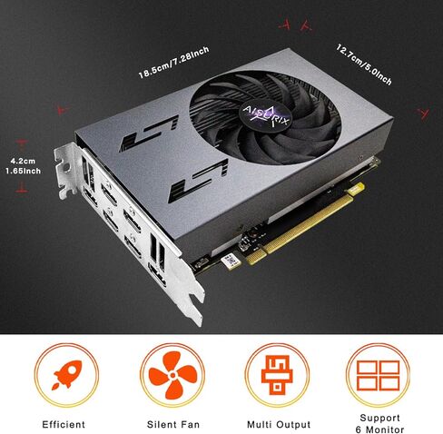 بطاقة رسومات Kelinx Aisurix RX 580 8GB GDDR5 GPU 6X HDMI، 6 إعدادات عرض مستقلة متعددة الشاشات، بطاقة فيديو DDR5 256 بت للكمبيوتر الشخصي ITX فتحة واحدة PCI Express in Kuwait