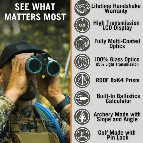 مناظير Astra Optix Laser Rangefinder 10x42 للصيد والرماية والجولف - نطاق 1760 أو 2600 ياردة، مقذوفات مدمجة، شاشة LCD عالية الدقة، دقة سريعة 0.1 ثانية ± 1 ياردة in Kuwait