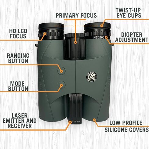 مناظير Astra Optix Laser Rangefinder 10x42 للصيد والرماية والجولف - نطاق 1760 أو 2600 ياردة، مقذوفات مدمجة، شاشة LCD عالية الدقة، دقة سريعة 0.1 ثانية ± 1 ياردة in Kuwait