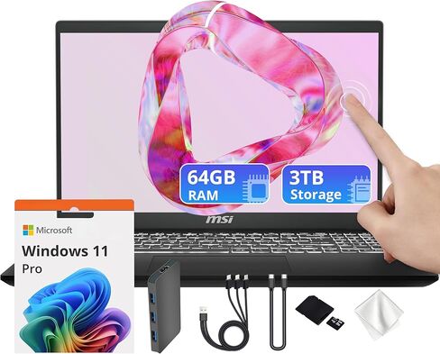 كمبيوتر محمول msi Modern 15 بشاشة لمس FHD مقاس 15.6 بوصة، Intel Core 9 270H، ذاكرة DDR4 سعة 32 جيجابايت، تخزين 2 تيرابايت (مجموعة قاعدة توصيل 1 تيرابايت SSD و1 تيرابايت)، Intel Graphics، لوحة مفاتيح بإضاءة خلفية، كاميرا ويب بدقة 720 بكسل عالية الدقة، Wi-F in Kuwait