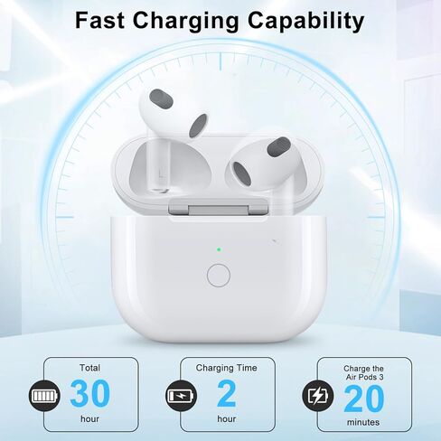 for Air pod 3 Gen Wireless Charging Case ，Replacement for air pods 3 Charger Cases,Support to Bluetooth Sync Pairing, Rear Button-White (No Earbuds) in Kuwait