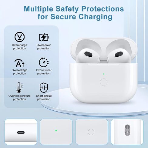 for Air pod 3 Gen Wireless Charging Case ，Replacement for air pods 3 Charger Cases,Support to Bluetooth Sync Pairing, Rear Button-White (No Earbuds) in Kuwait