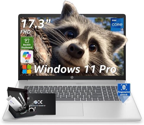 كمبيوتر محمول للأعمال HP 17.3، Intel 10-Core i5 1334U (Beats i7-1255u)، شاشة 17 بوصة FHD (1920 x 1080) 250Nits، لوحة مفاتيح بإضاءة خلفية، قارئ بصمات الأصابع، Windows 11 Pro (ذاكرة الوصول العشوائي 16 جيجابايت | 512 جيجابايت SSD) in Kuwait