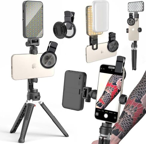 ضوء LED لصور السيلفي والوشم مع عدسة فلتر CPL مقاس 52 مم بمشبك قابل للدوران 360 درجة معدات الوشم / حامل ثلاثي الأرجل / حامل الهاتف، ملء الإضاءة وإزالة الانعكاس للتصوير الفوتوغرافي للمجوهرات الفنية وتسجيل الفيديو in Kuwait
