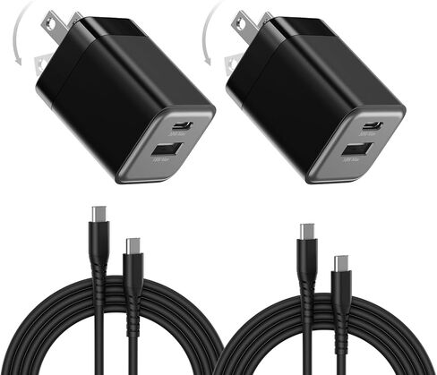 شاحن سريع USB C بقدرة 30 واط من wegear، شاحن حائط USB C مزدوج المنفذ مع قابس قابل للطي لهاتف iPhone 17/16/15 وSamsung S24 وiPad، كتلة شاحن نانو أصغر وأكثر أمانًا بنسبة 40%، (أسود مع كابلات، عبوتان) in Kuwait