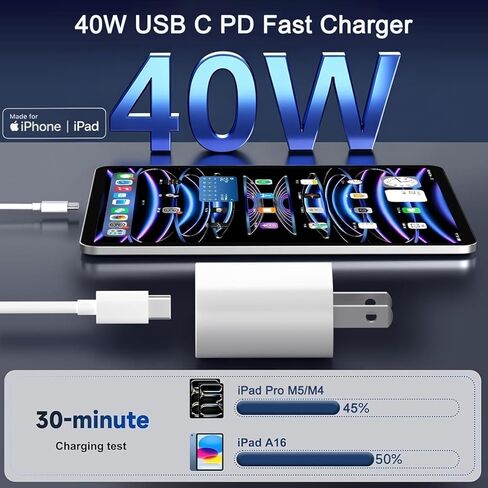 شاحن iPad شحن سريع، [معتمد من Apple MFi] كابل شاحن USB C سريع 40 وات بطول 10 أقدام USB C إلى C لجهاز iPad Pro 13/12.9/11 بوصة، iPad A16 11/10th، iPad Air 13/11 بوصة M4/M3/M2/5th/4th، iPad mini 7/6 in Kuwait