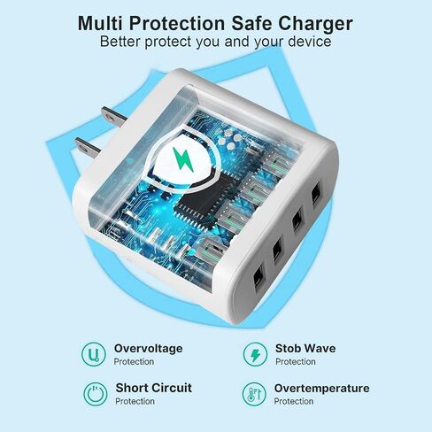 USB Wall Charger, Charger Adapter, 4 Port USB Cube Chargers, Power Adapter Charging Plug Box Brick for Phone 15/14/13/12/11/XS/X/8/7/6 Plus,Android Phones, and More in Kuwait