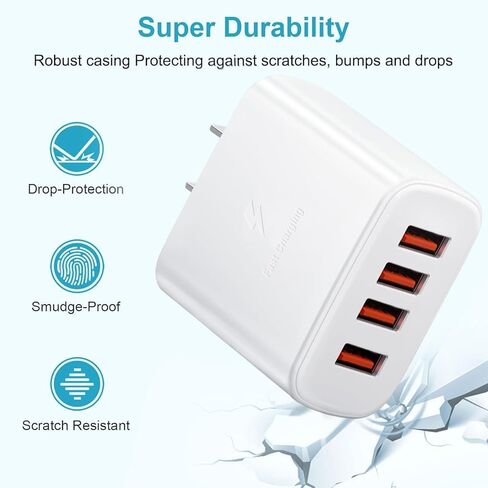 USB Wall Charger, Charger Adapter, 4 Port USB Cube Chargers, Power Adapter Charging Plug Box Brick for Phone 15/14/13/12/11/XS/X/8/7/6 Plus,Android Phones, and More in Kuwait