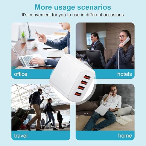 USB Wall Charger, Charger Adapter, 4 Port USB Cube Chargers, Power Adapter Charging Plug Box Brick for Phone 15/14/13/12/11/XS/X/8/7/6 Plus,Android Phones, and More in Kuwait