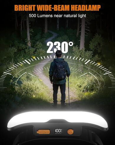 مصباح أمامي قابل لإعادة الشحن، مصباح أمامي LED بشعاع عريض 230 درجة مع شاشة عرض طاقة رقمية، إمالة قابلة للتعديل 90 درجة ومصابيح أمامية مقاومة للماء IPX5 للتخييم والمشي لمسافات طويلة والجري والإصلاح وصيد الأسماك in Kuwait