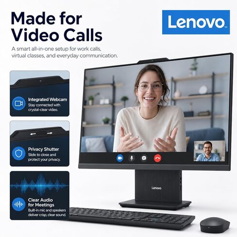 Lenovo IdeaCentre 27 بوصة FHD Next Gen AI الكل في واحد كمبيوتر مكتبي، 10 نواة Intel Core i7-13620H، 16 جيجابايت DDR5، 1 تيرابايت (512 جيجابايت PCIe + 500 جيجابايت خارجي)، واي فاي 6، HDMI، USB-C، لوحة مفاتيح وماوس لاسلكي، Win11 Pro in Kuwait
