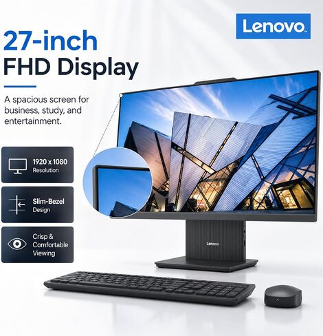كمبيوتر مكتبي Lenovo IdeaCentre 27 بوصة FHD الكل في واحد من الجيل التالي، Intel Core i7-13620H (ذاكرة تخزين مؤقت ذكية 24 ميجابايت)، ذاكرة DDR5 سعة 64 جيجابايت، SSD 2 تيرابايت، Wi-Fi 6، HDMI، USB-C، لوحة مفاتيح وماوس لاسلكي، Business AI AIO، Win11 Pro in Kuwait