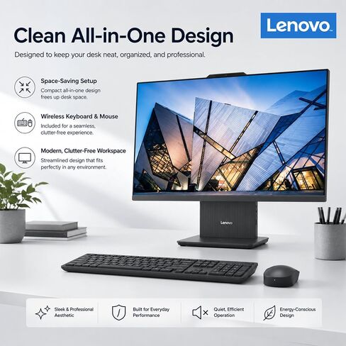 كمبيوتر مكتبي Lenovo IdeaCentre 27 بوصة FHD الكل في واحد من الجيل التالي، Intel Core i7-13620H (ذاكرة تخزين مؤقت ذكية 24 ميجابايت)، ذاكرة DDR5 سعة 64 جيجابايت، SSD 2 تيرابايت، Wi-Fi 6، HDMI، USB-C، لوحة مفاتيح وماوس لاسلكي، Business AI AIO، Win11 Pro in Kuwait
