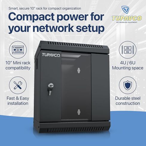 10 inch Mini Network Rack Cabinet - 6U Vented w/Glass Door - 9 in Depth - Server Rack Housing - Tupavco TP436 in Kuwait