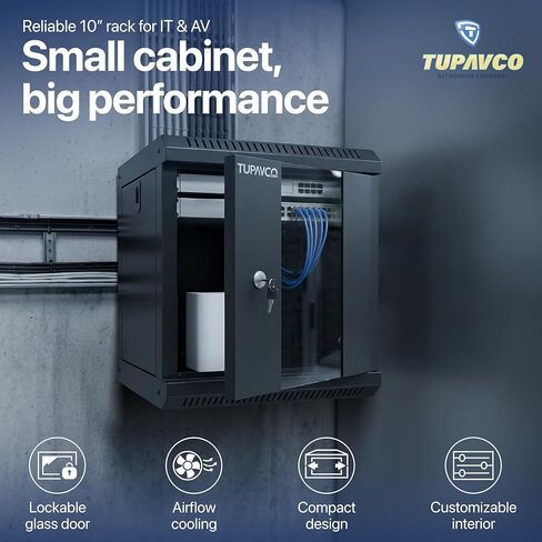 10 inch Mini Network Rack Cabinet - 6U Vented w/Glass Door - 9 in Depth - Server Rack Housing - Tupavco TP436 in Kuwait