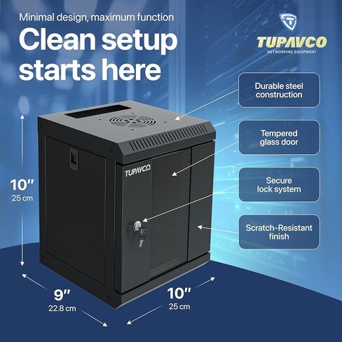 10 inch Mini Network Rack Cabinet - 6U Vented w/Glass Door - 9 in Depth - Server Rack Housing - Tupavco TP436 in Kuwait