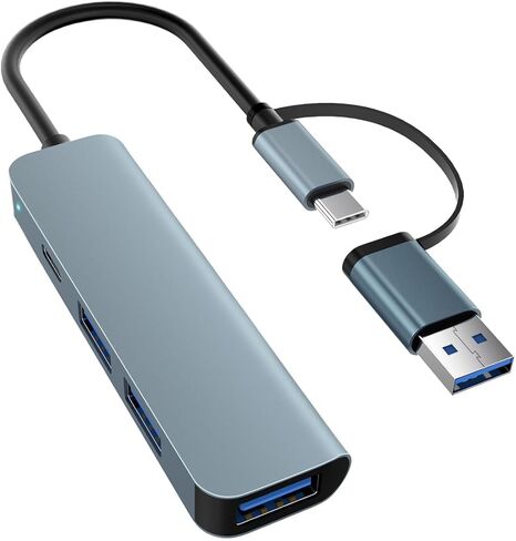 موزع USB بأربعة منافذ مع نوع C، محور بيانات USB 3.0، محور USB C من الألومنيوم فائق النحافة، سرعة نقل 5 جيجابت في الثانية، مقسم منافذ متعددة لهاتف iPhone 17 16، Samsung، MacBook، الكمبيوتر الشخصي، الكمبيوتر المحمول، iPad، محرك فلاش، HDD in Kuwait