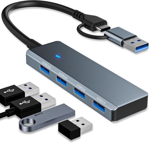4-Port USB Hub with Type-C, USB 3.0 Data Hub Ultra-Slim Aluminum USB C Hub, 5Gbps Transfer Speed Multiple Ports Splitter for iPhone 17 16, Samsung, MacBook,PC,Laptop,iPad, Flash Drive,HDD in Saudi Arabia