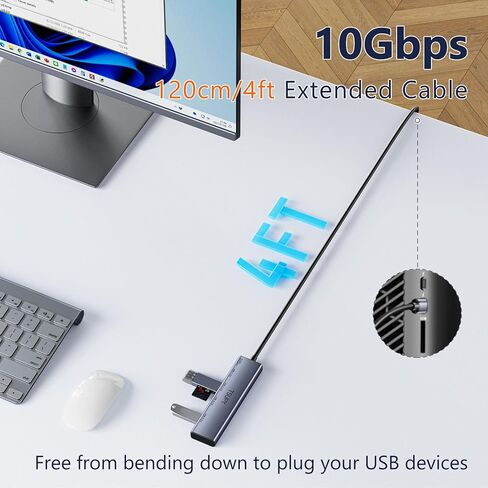 USB C HUB 3.2، TSUPY USB HUB 10Gbps USB C 3.2 Gen 2 Splitter مع كابل ممتد 4FT، 2 * USB-A و2 * USB-C متعدد منافذ USB لأجهزة MacBook Air/Pro، Surface Pro، XPS، الكمبيوتر المحمول، الكمبيوتر الشخصي والمزيد in Kuwait
