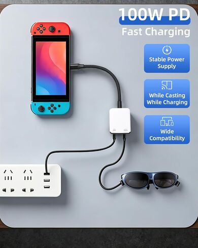 USB C to AR Glasses 100W PD Fast Charging Adapter,8K@60Hz Xreal AR Glasses Adapter Hub, for Swi-tch,Steam Deck,ROG Ally,Phone,Viture,Rokid in Kuwait