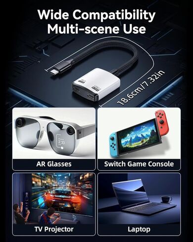 USB C to AR Glasses 100W PD Fast Charging Adapter,8K@60Hz Xreal AR Glasses Adapter Hub, for Swi-tch,Steam Deck,ROG Ally,Phone,Viture,Rokid in Kuwait