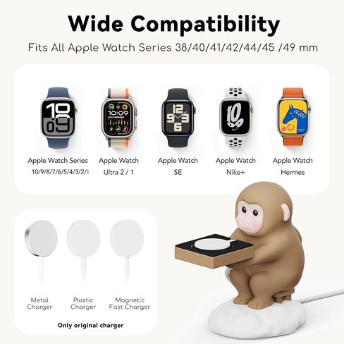 حامل شاحن ساعة Apple متوافق مع Apple Watch Series Ultra3,2,1/SE2/11/10/9/8/7/6/SE/5/4/3/2/1(49 مم، 46 مم، 45 مم، 44 مم، 42 مم، 41 مم، 40 مم، 38 مم)، قاعدة شحن صغيرة لطيفة من ماونكي iWatch in Kuwait