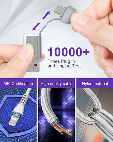 100W Multi Charging Cable for Samsung Galaxy Watch - 2026 Upgraded 4 in 2 Fast Charging Cord for iPhone17/16/15/14/13/12, Galaxy Watch 7/6 Classic/6/5 Pro/5, Galaxy S24, Android,iPad, MacBook, 10FT in Kuwait