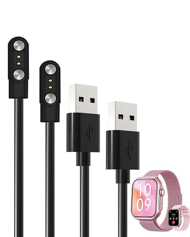[عبوتان] لشاحن الساعة الذكية SWGOTA G62/RUXINGX G62 مقاس 1.85 بوصة، كابل شحن USB مغناطيسي بديل متوافق مع ملحقات الساعة الذكية G62. (أسود) in Kuwait