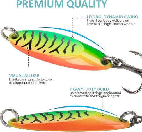 Fishing Spoon Lures Kit, 10 Pieces, 2 Sizes, Metal, High Flash, for Trout Walleye Bass Pike Crappie Saltwater in Kuwait