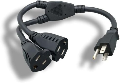 Kentek 1 Ft Power Cord 3 Prong Extension Y Cable NEMA5-15P to 2 X NEMA5-15R 14 AWG 15A Black Heavy Duty Male to 2X Female Power Splitter in Kuwait