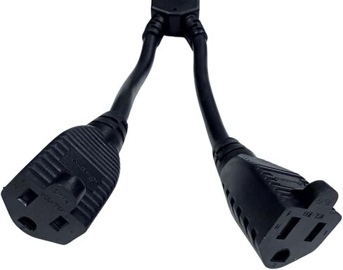 Kentek 1 Ft Power Cord 3 Prong Extension Y Cable NEMA5-15P to 2 X NEMA5-15R 14 AWG 15A Black Heavy Duty Male to 2X Female Power Splitter in Kuwait