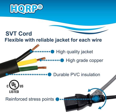 HQRP 10ft AC Power Cord Compatible with Egnater Rebel-20 Mark II, Rebel-30 MKII Tube Head Amp Amplifier Mains Cable, UL Listed in Saudi Arabia