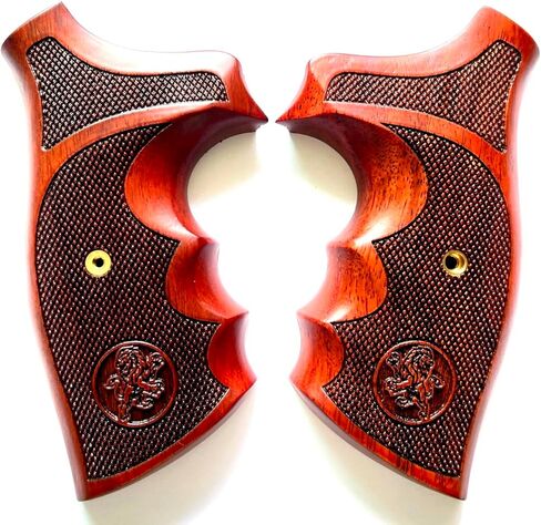 Hardwood Handgun Grips Compatible with Smith and Wesson K/L Frame Round Butt Revolvers Finger Groove Checkered Design Deluxe Classic Handmade Craft Handcraft in Kuwait