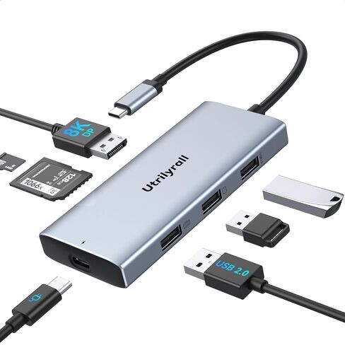 USB C to DisplayPort Adapter, 7-in-1 USB C Hub with DisplayPort 8K@30Hz/4K@120Hz, 87W PD Charging, 3 USB 2.0 Ports, SD/TF Card Reader for MacBook Pro/Dell/HP/iPad/USB-C Laptops/Tablets in Kuwait