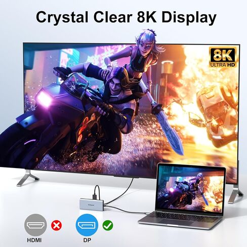 USB C to DisplayPort Adapter, 7-in-1 USB C Hub with DisplayPort 8K@30Hz/4K@120Hz, 87W PD Charging, 3 USB 2.0 Ports, SD/TF Card Reader for MacBook Pro/Dell/HP/iPad/USB-C Laptops/Tablets in Kuwait