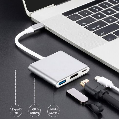USB-C to HDMI Adapter (4K@30Hz), USB-C Digital AV Multiport Adapter to TV with PD100W Fast Charging, USB3.0 and 4K HDMI, Compatible with iPhone 16/15, iPad pro Mackbook Pro, iMac, Chromebook in Kuwait