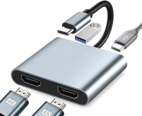 USB C to Dual HDMI Adapter, 4K@60Hz Type-C to HDMI Splitter for Dual Monitors Extend Display Suitable for MacBook Air/Pro, Dell, HP, Lenovo, Chromebook, Surface USB Type C Laptops in Kuwait