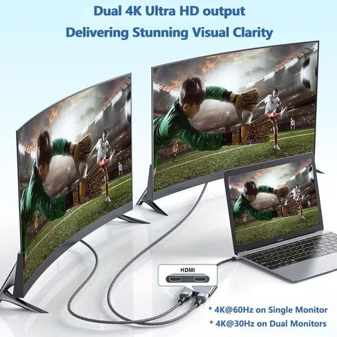 USB C to Dual HDMI Adapter, 4K@60Hz Type-C to HDMI Splitter for Dual Monitors Extend Display Suitable for MacBook Air/Pro, Dell, HP, Lenovo, Chromebook, Surface USB Type C Laptops in Kuwait