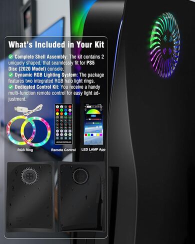 لوحة حماية Joso لإصدار قرص PS5، حافظة بديلة مضادة للخدش ومقاومة للغبار مع حلقة RGB، غطاء جلدي مناسب لوحدة تحكم PS5 (قرص مضغوط)، لوحات لملحقات PS5 - القرص | 2020 in Kuwait