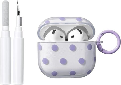 inewateri متوافق مع حافظة AirPods 4 مع طقم منظف، تصميم جمالي شفاف بنمط منقط لطيف مع سلسلة مفاتيح على شكل صدفة، غطاء واقٍ ناعم من مادة TPU للفتيات والنساء - أخضر in Kuwait