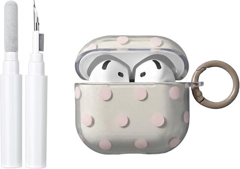 inewateri Compatible for AirPods 4 Case with Cleaner Kit, Cute Polka Dot Pattern Clear Aesthetics Trendy Design with Shell Keychain, Soft TPU Protective Cover for Girls Women-Green in Saudi Arabia