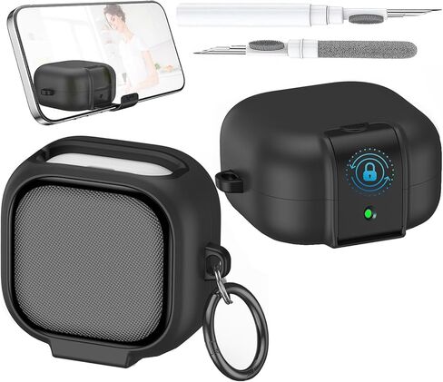حافظة قفل متوافقة مع حافظات Samsung Galaxy Buds 4/4 Pro مع حامل للهاتف، وحافظات واقية مضادة للصدمات لكامل الجسم للرجال والنساء مع مجموعة منظف وسلسلة مفاتيح لهاتف Galaxy Buds 4 Pro 2026 باللون الأسود in Kuwait
